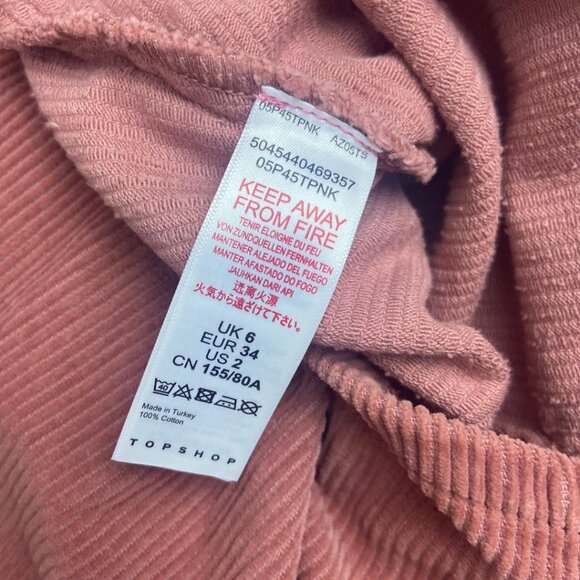 TOPSHOP Pink Mauve Corduroy Baby Doll Puff Sleeve Mini Dress US Size 2 - Picture 10 of 12